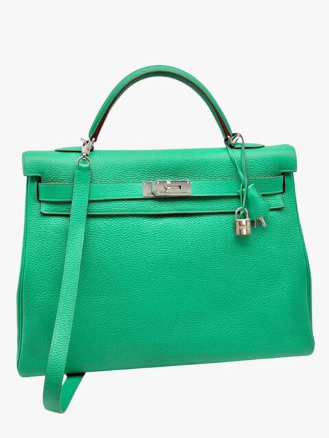 HERMÈS – KELLY 40 PELLMAE T.C. RETOURNE VERT MENTHE – PHW