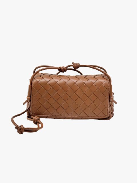 BOTTEGA VENETA – BORSA A TRACOLLA NOTTURNO IN PELLE INTRECCIATA MARRONE TANNIN – GHW