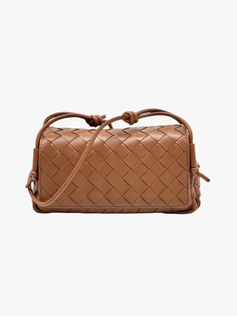 BOTTEGA VENETA – BORSA A TRACOLLA NOTTURNO IN PELLE INTRECCIATA MARRONE TANNIN – GHW
