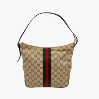 GUCCI - BORSA LUNETTA IN TESSUTO GG COLOR SABBIA E MARRONE - GHW