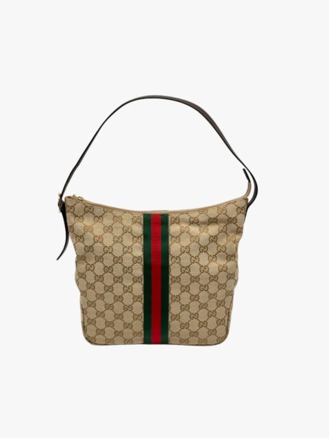 GUCCI – BORSA LUNETTA IN TESSUTO GG COLOR SABBIA E MARRONE – GHW