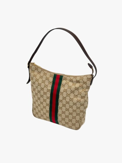 GUCCI – BORSA LUNETTA IN TESSUTO GG COLOR SABBIA E MARRONE – GHW