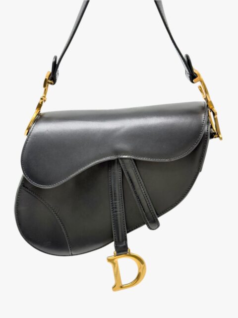 DIOR – BORSA A TRACOLLA SADDLE IN PELLE NERA – GHW