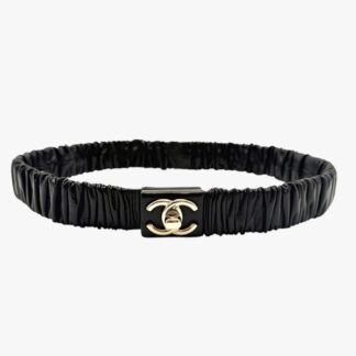 CHANEL - CINTURA IN PELLE D'AGNELLO ELASTICIZZATA NERA FIBBIA CC TORSIONE - LGHW