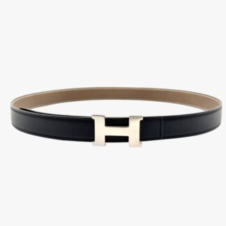 HERMÈS - CINTURA PELLE E FIBBIA EPSOM/SWIFT ETOUPE/NOIR MIS. 85 - PHW