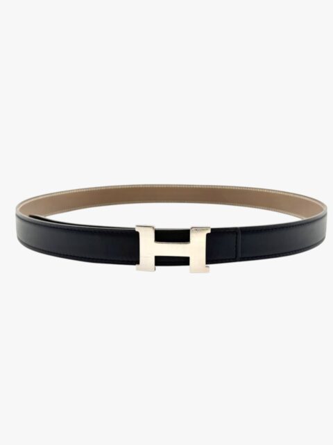 HERMÈS – CINTURA PELLE E FIBBIA EPSOM/SWIFT ETOUPE/NOIR MIS. 85 – PHW