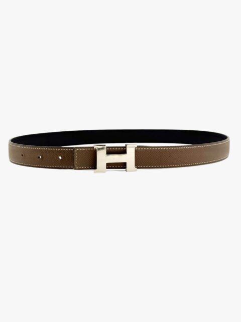 HERMÈS – CINTURA PELLE E FIBBIA EPSOM/SWIFT ETOUPE/NOIR MIS. 85 – PHW