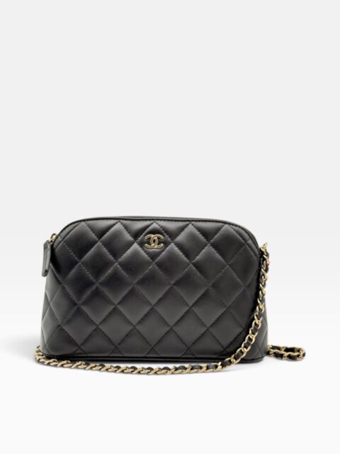 CHANEL – TRACOLLA CC DOME ZIP IN PELLE DI AGNELLO NERA – GHW