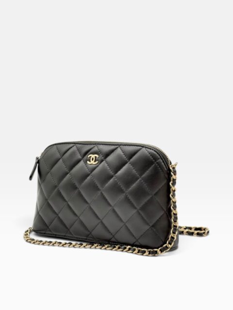 CHANEL – TRACOLLA CC DOME ZIP IN PELLE DI AGNELLO NERA – GHW