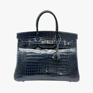 HERMÈS -  BORSA BIRKIN 35 RETOURNÉ PELLAME ESOTICO COCCODRILLO MARINE SHINE - PHW