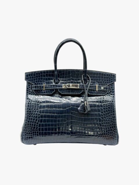 HERMÈS –  BORSA BIRKIN 35 RETOURNÉ PELLAME ESOTICO COCCODRILLO MARINE SHINE – PHW