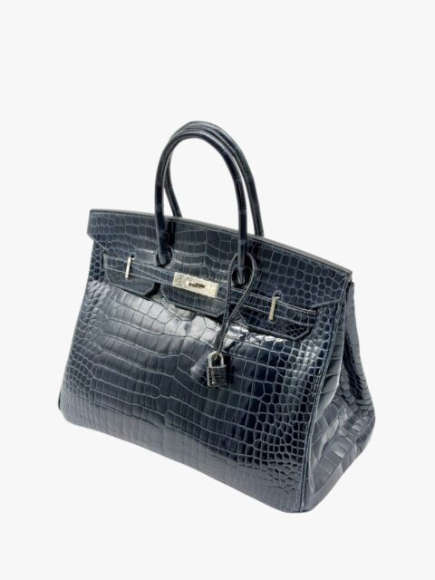 HERMÈS –  BORSA BIRKIN 35 RETOURNÉ PELLAME ESOTICO COCCODRILLO MARINE SHINE – PHW