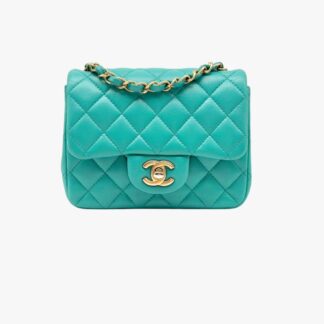 CHANEL - BORSA MINI SQUARE PELLE AGNELLO AZZURRO TIFFANY - GHW