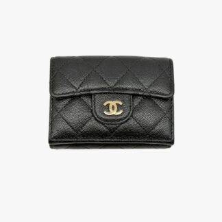 CHANEL - PORTAFOGLIO COMPATTO PELLE CAVIAR NERA TRI-FOLD - GHW
